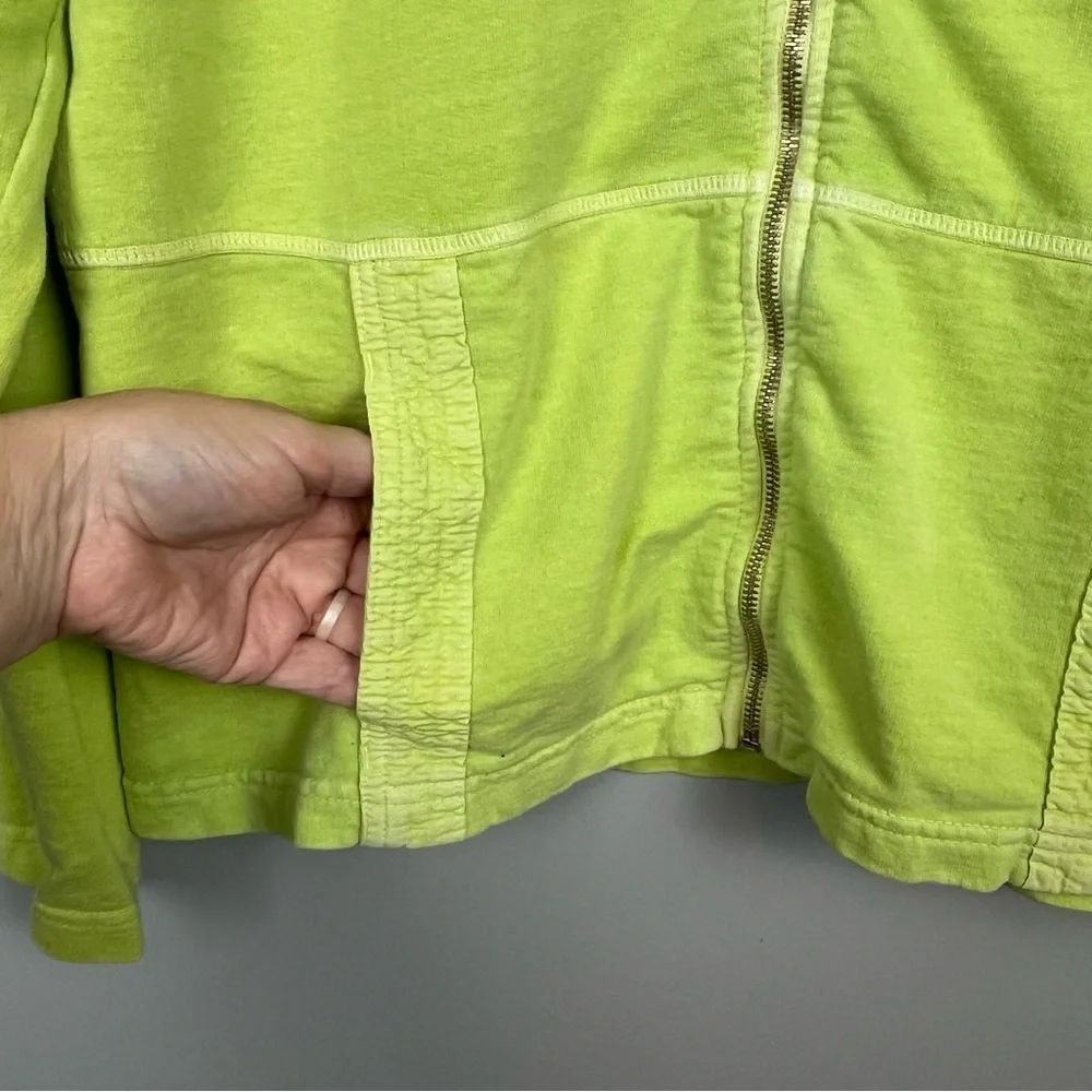 Fresh Priduce lime green mandarin collar zip front lightweight jacket, large.